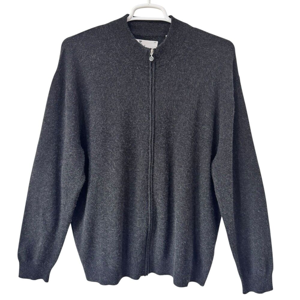 Linksoul Sweater Full Zip XXL Gray Golf Cashmere Stretch Elbow Patches Preppy